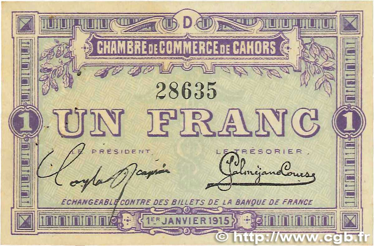 1 Franc FRANCE Regionalismus und verschiedenen Cahors 1915 JP.035.07 VZ