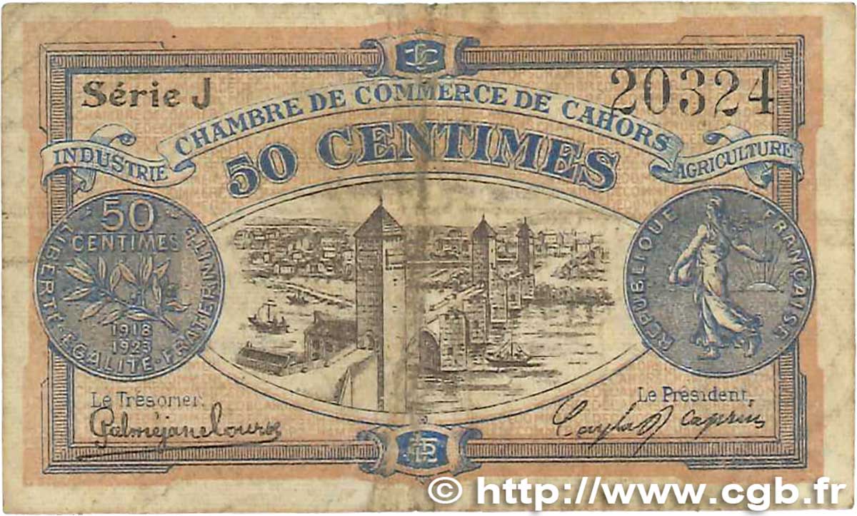 50 Centimes FRANCE Regionalismus und verschiedenen Cahors 1918 JP.035.21 S