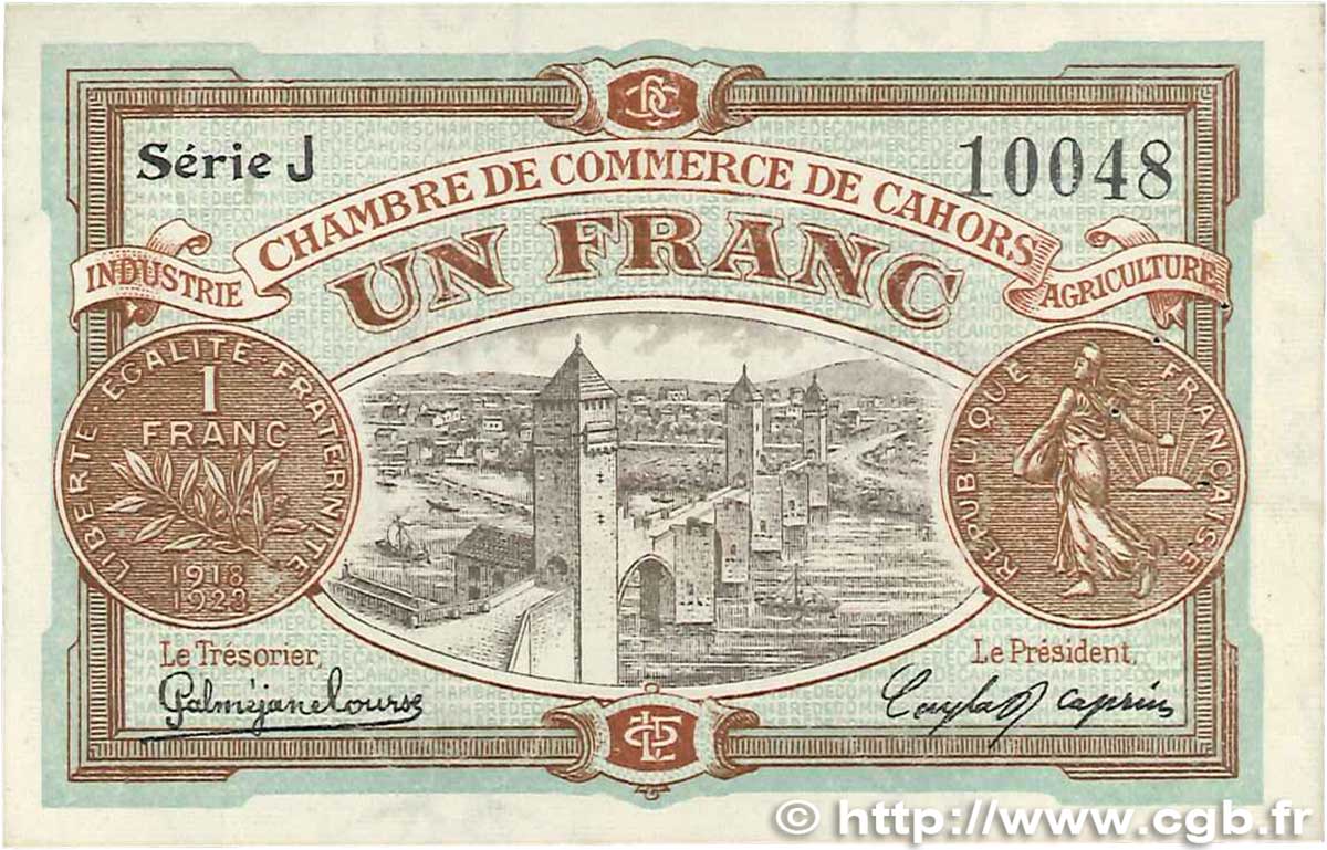 1 Franc FRANCE Regionalismus und verschiedenen Cahors 1918 JP.035.22 VZ