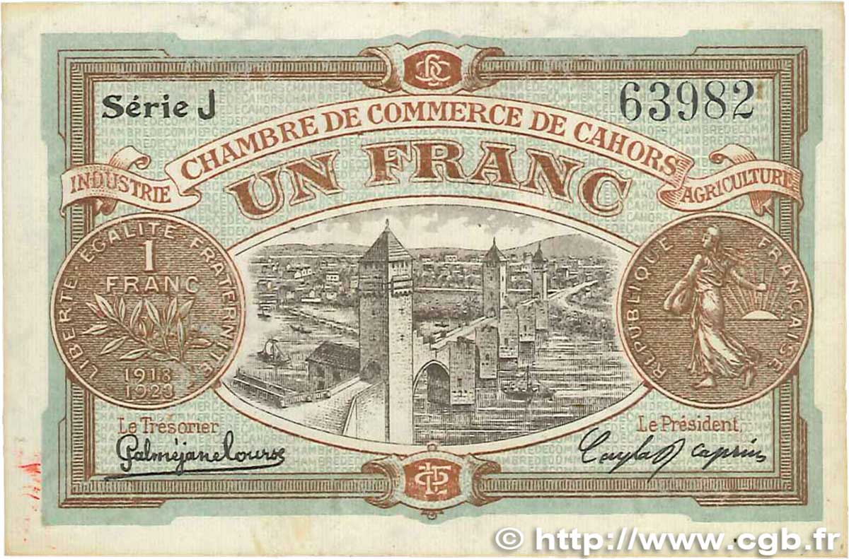 1 Franc FRANCE Regionalismus und verschiedenen Cahors 1918 JP.035.22 SS