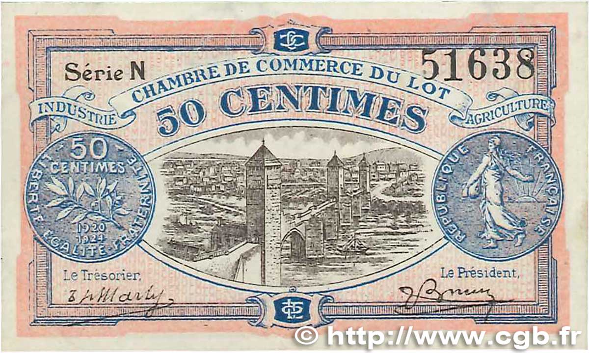 50 Centimes FRANCE regionalism and miscellaneous Cahors 1920 JP.035.25 XF