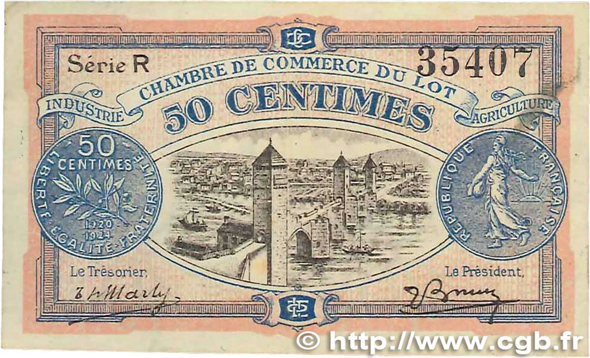 50 Centimes FRANCE regionalism and miscellaneous Cahors 1920 JP.035.25 VF+