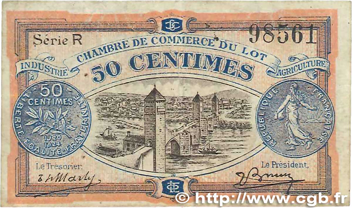 50 Centimes FRANCE Regionalismus und verschiedenen Cahors 1920 JP.035.25 SS
