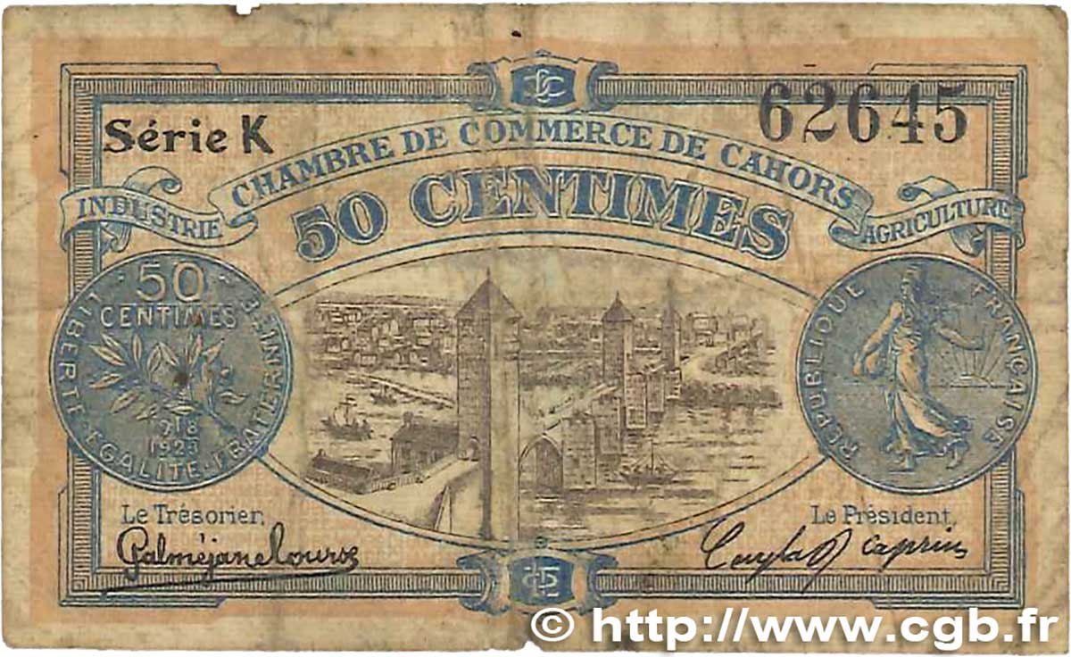 50 Centimes FRANCE Regionalismus und verschiedenen Cahors 1918 JP.035.21 fS