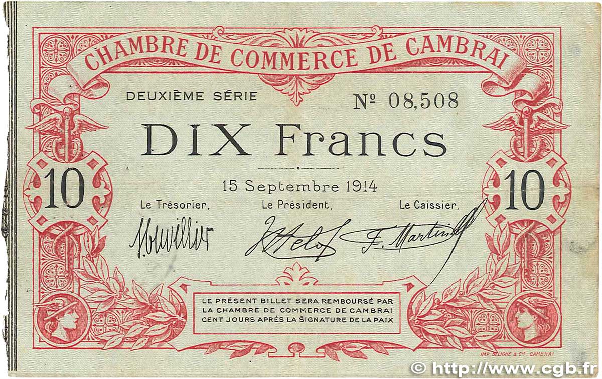 10 Francs FRANCE regionalismo e varie Cambrai 1914 JP.037.17 MB