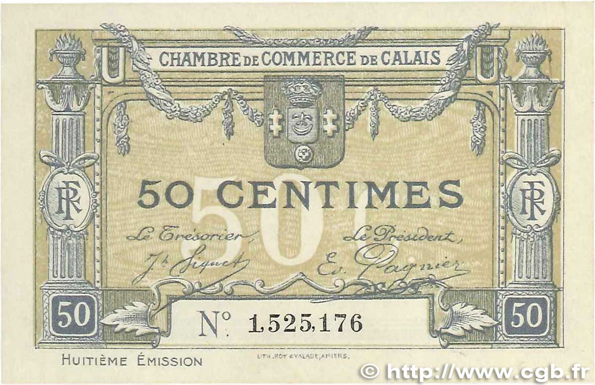 50 Centimes FRANCE regionalism and various Calais 1920 JP.036.42 AU