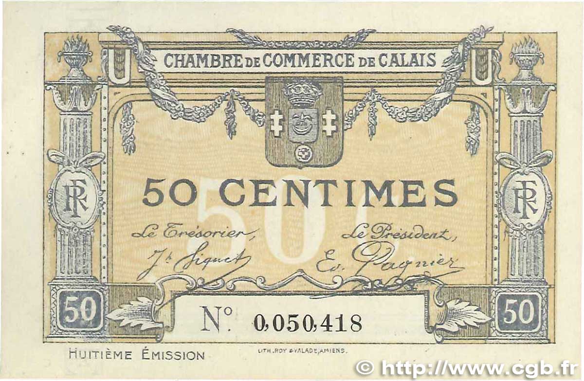 50 Centimes FRANCE regionalismo y varios Calais 1920 JP.036.42 EBC+