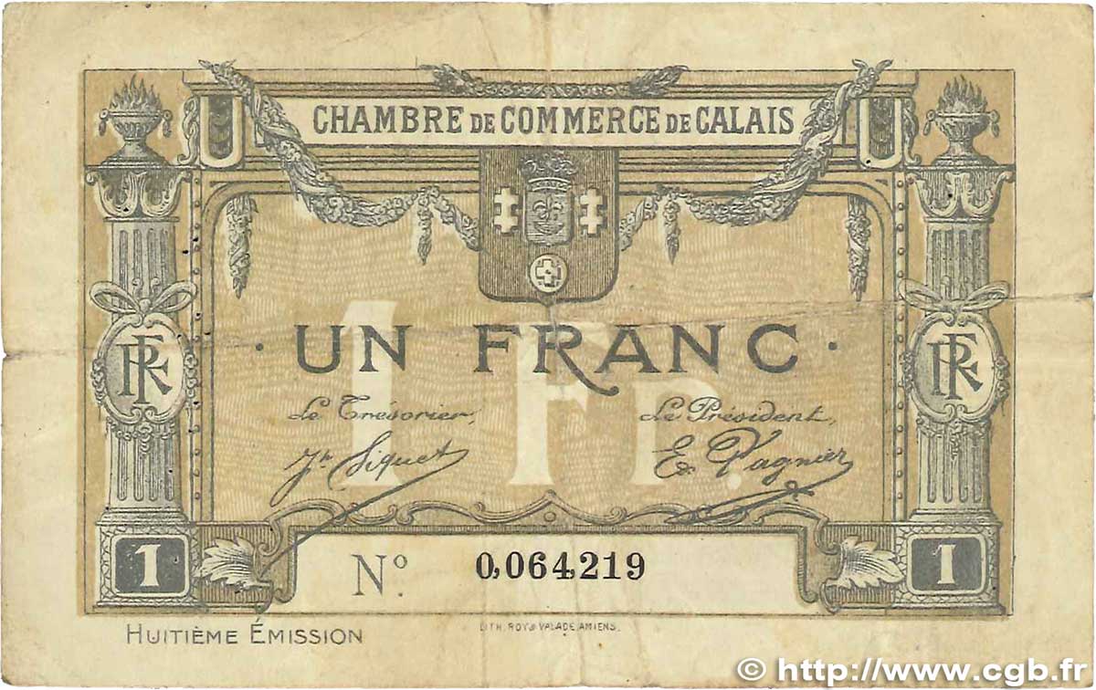1 Franc FRANCE regionalism and various Calais 1920 JP.036.43 F