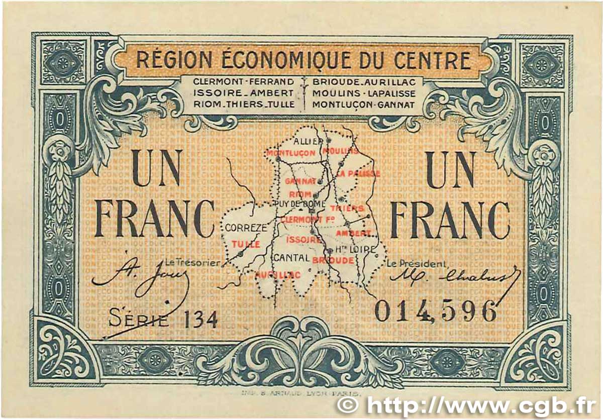 1 Franc FRANCE regionalismo e varie Région Économique Du Centre 1918 JP.040.07 SPL