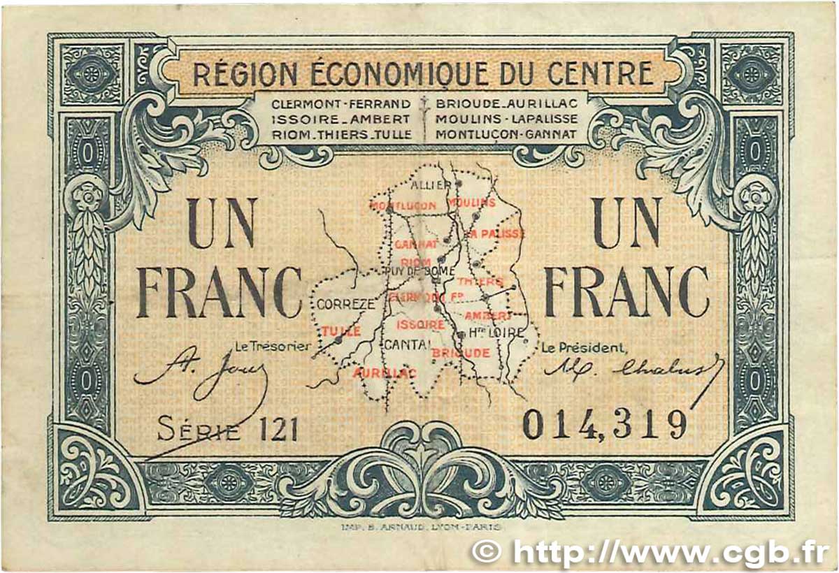 1 Franc FRANCE regionalism and miscellaneous Région Économique Du Centre 1918 JP.040.07 VF