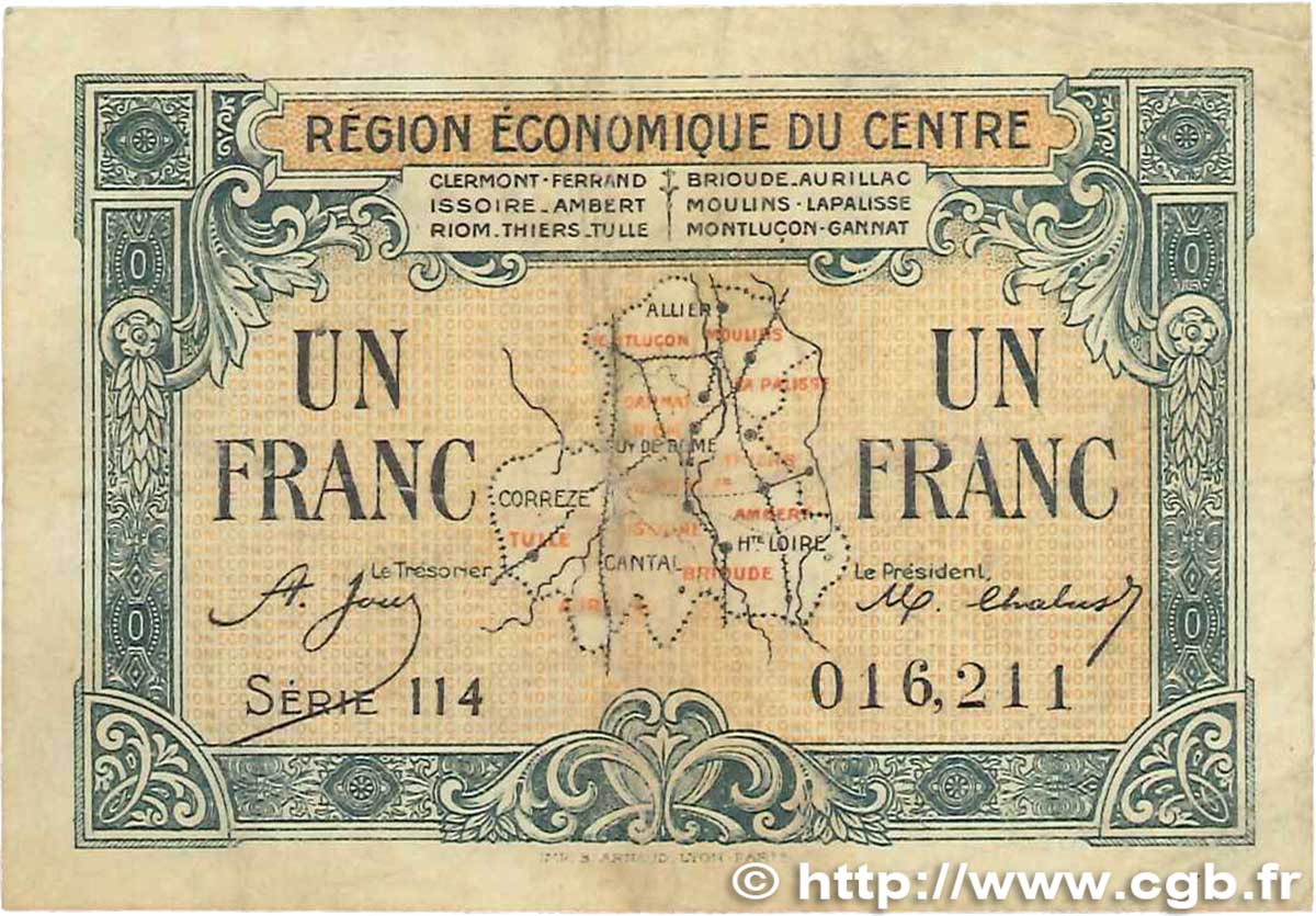 1 Franc FRANCE regionalism and miscellaneous Région Économique Du Centre 1918 JP.040.07 F