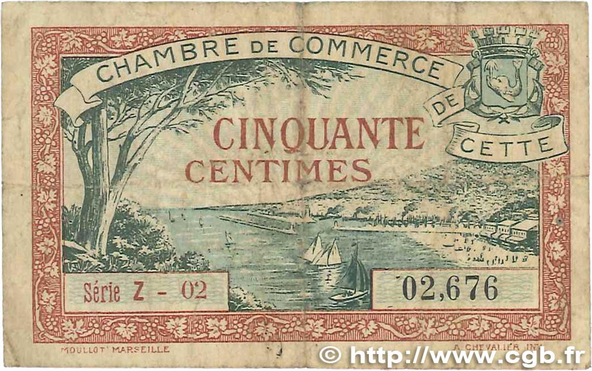 50 Centimes FRANCE regionalism and miscellaneous Cette, actuellement Sete 1922 JP.041.18 F