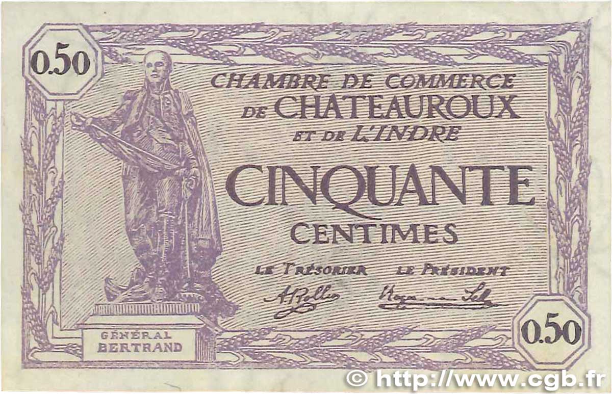 50 Centimes FRANCE Regionalismus und verschiedenen Chateauroux 1920 JP.046.24 VZ
