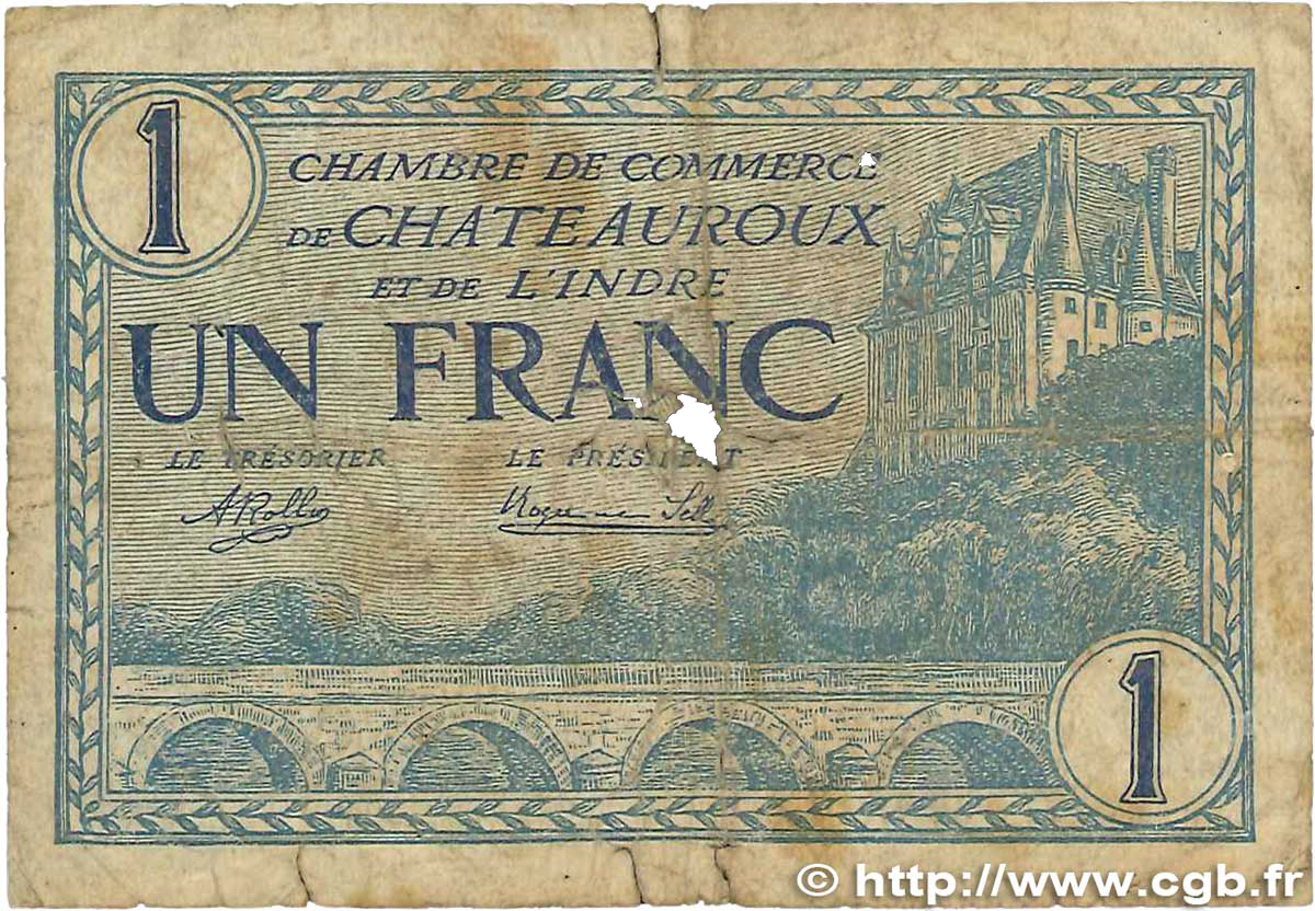 1 Franc FRANCE Regionalismus und verschiedenen Chateauroux 1920 JP.046.26 SGE