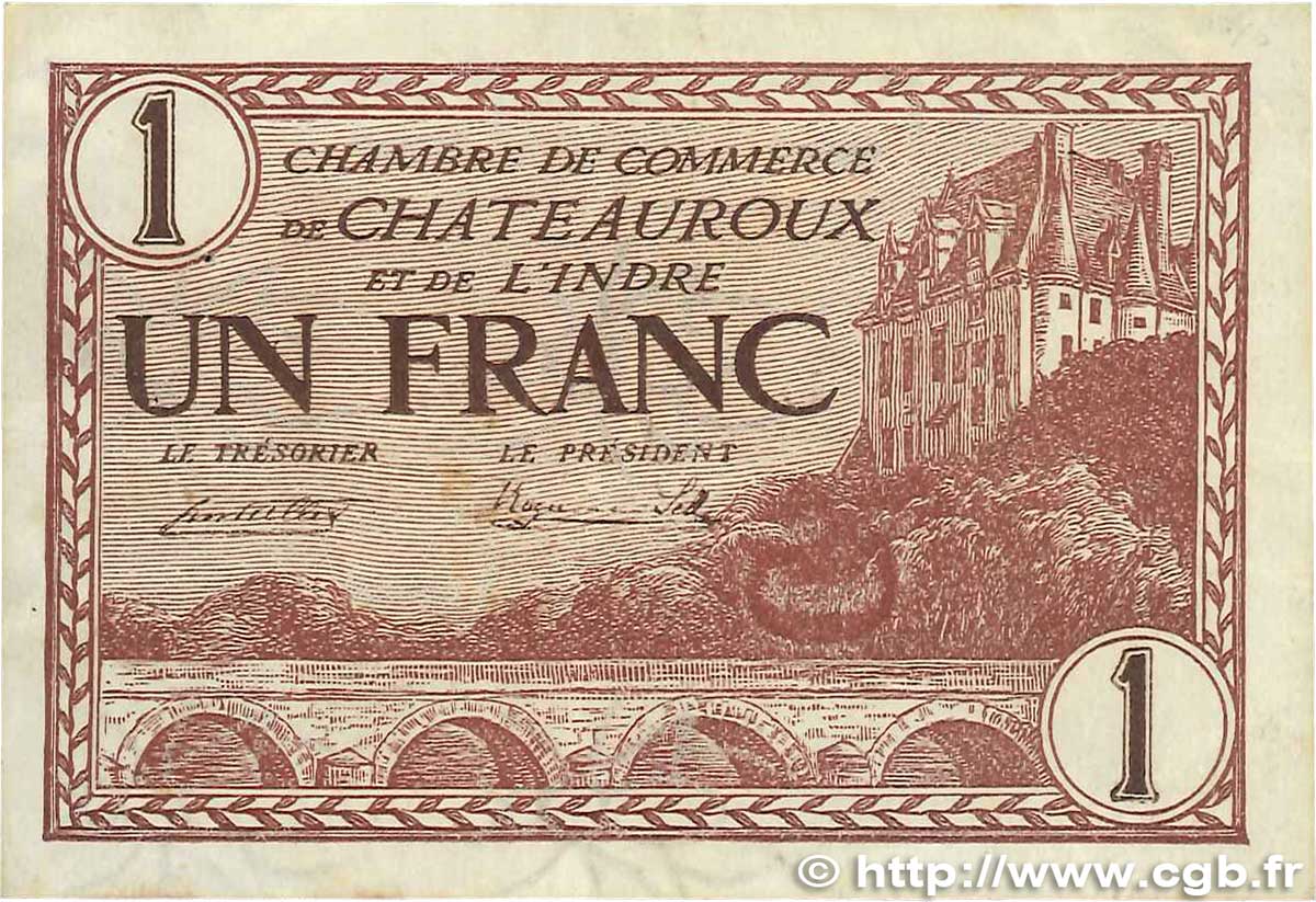 1 Franc FRANCE regionalism and various Chateauroux 1922 JP.046.30 VF