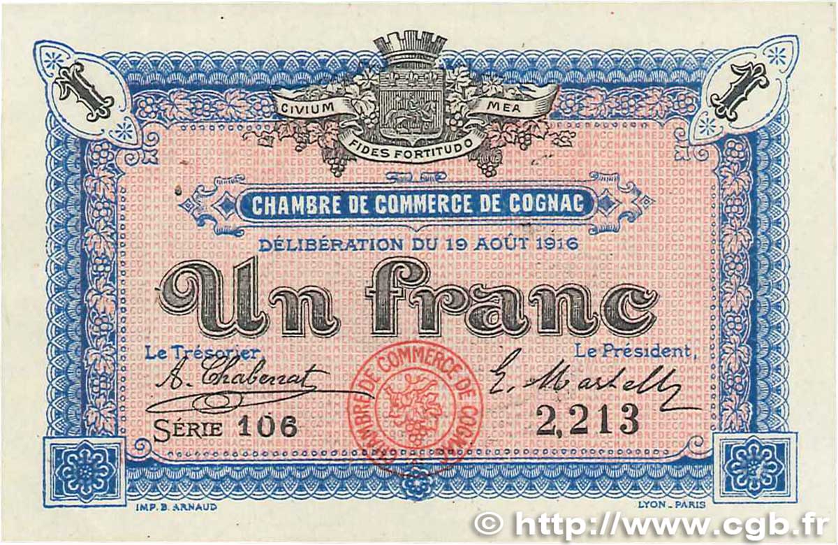 1 Franc FRANCE regionalism and various Cognac 1916 JP.049.03 XF+