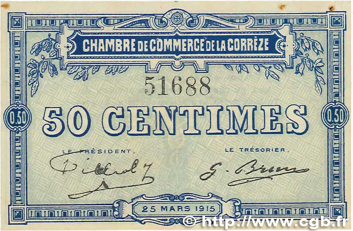 50 Centimes FRANCE regionalism and miscellaneous Corrèze 1915 JP.051.01 XF+
