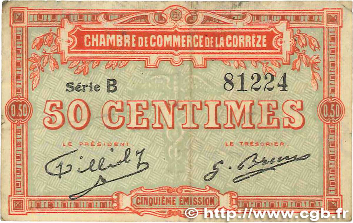 50 Centimes FRANCE regionalismo y varios Corrèze 1915 JP.051.09 BC
