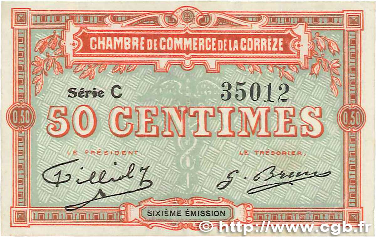 50 Centimes FRANCE Regionalismus und verschiedenen Corrèze 1915 JP.051.15 VZ