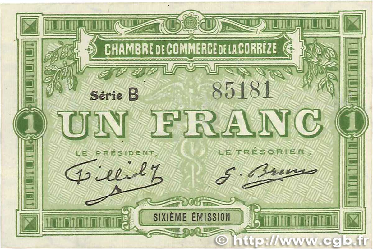 1 Franc FRANCE regionalism and various  1915 JP.051.16var. XF+