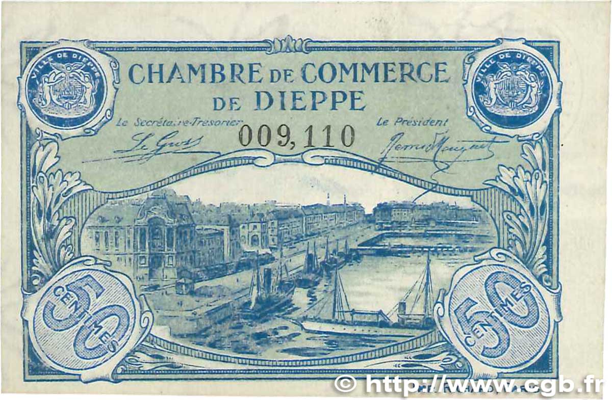 50 Centimes FRANCE regionalismo e varie Dieppe 1920 JP.052.14 q.SPL
