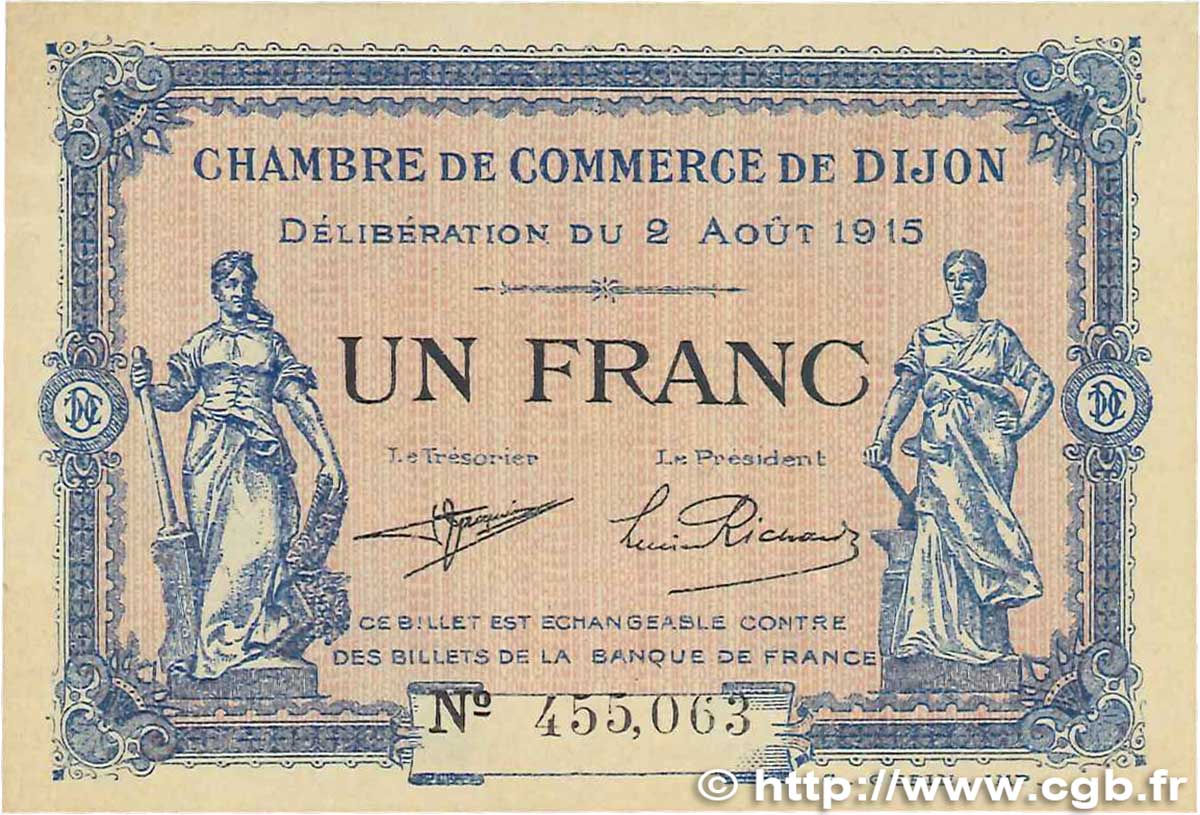 1 Franc FRANCE regionalismo y varios Dijon 1915 JP.053.04 SC