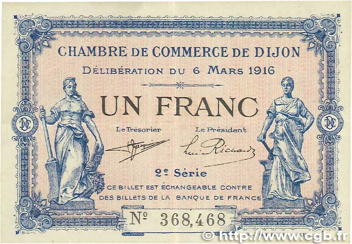 1 Franc FRANCE Regionalismus und verschiedenen Dijon 1916 JP.053.09 VZ