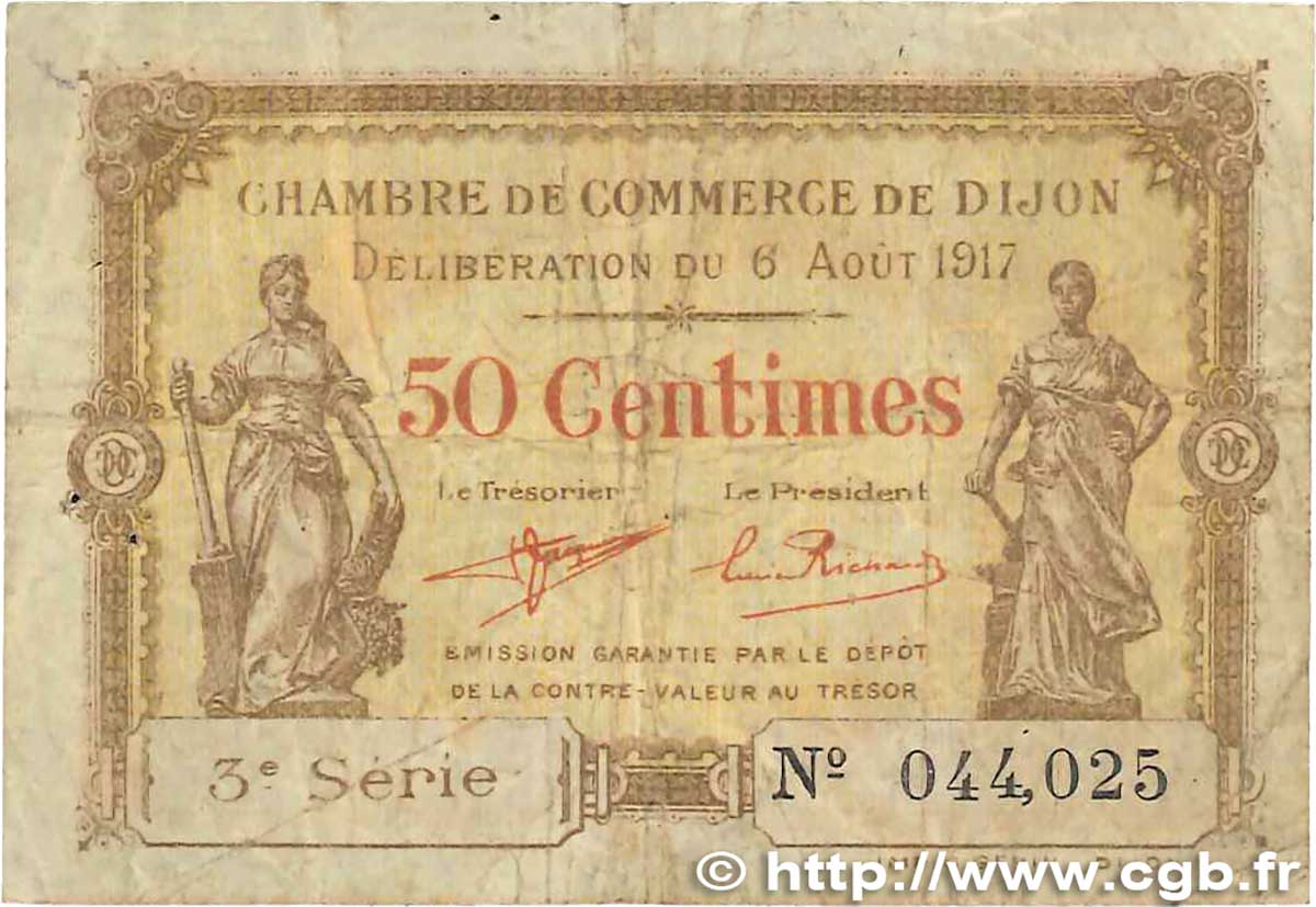 50 Centimes FRANCE regionalism and various Dijon 1917 JP.053.10 G