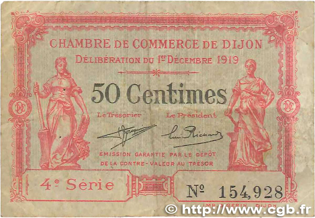 50 Centimes FRANCE Regionalismus und verschiedenen Dijon 1919 JP.053.17 S