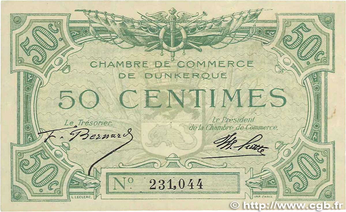 50 Centimes FRANCE regionalism and various Dunkerque 1918 JP.054.01 VF