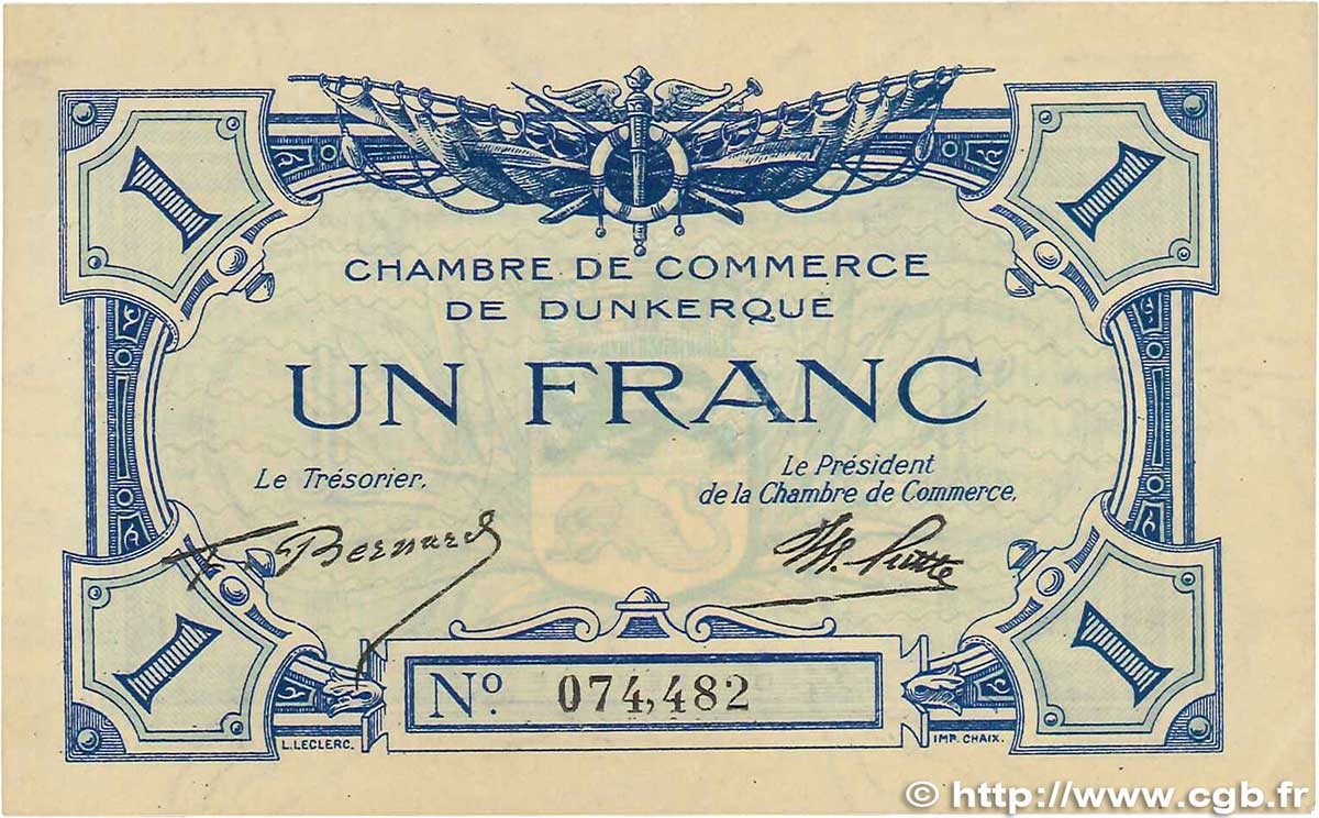 1 Franc FRANCE Regionalismus und verschiedenen Dunkerque 1918 JP.054.05 VZ