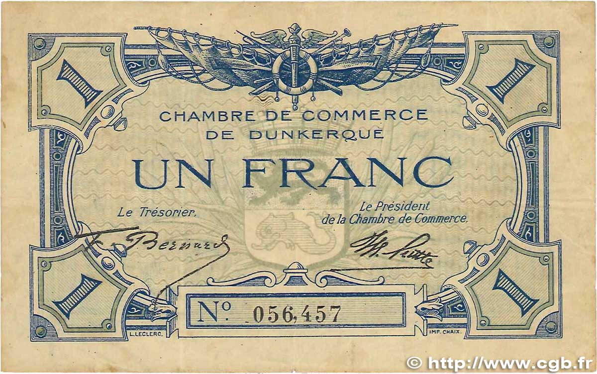 1 Franc FRANCE Regionalismus und verschiedenen Dunkerque 1918 JP.054.05 fSS