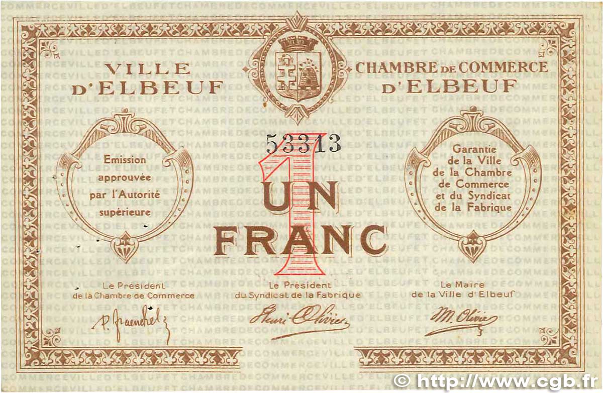 1 Franc FRANCE regionalism and miscellaneous Elbeuf 1918 JP.055.02 VF+