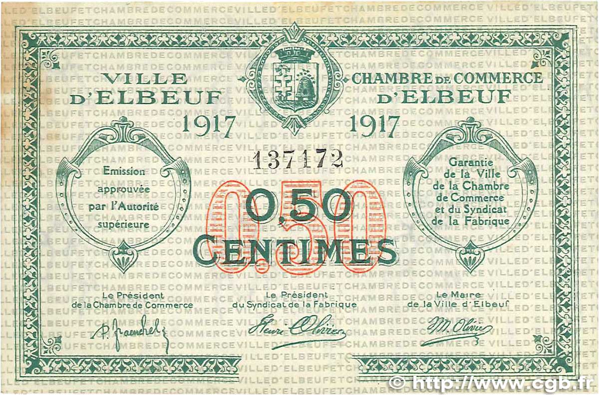 50 Centimes FRANCE regionalismo y varios Elbeuf 1917 JP.055.09 MBC+