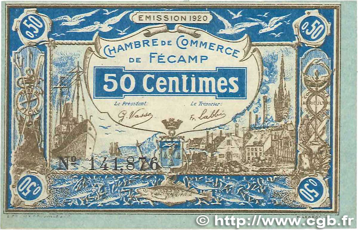 50 Centimes FRANCE Regionalismus und verschiedenen Fécamp 1920 JP.058.01 SS