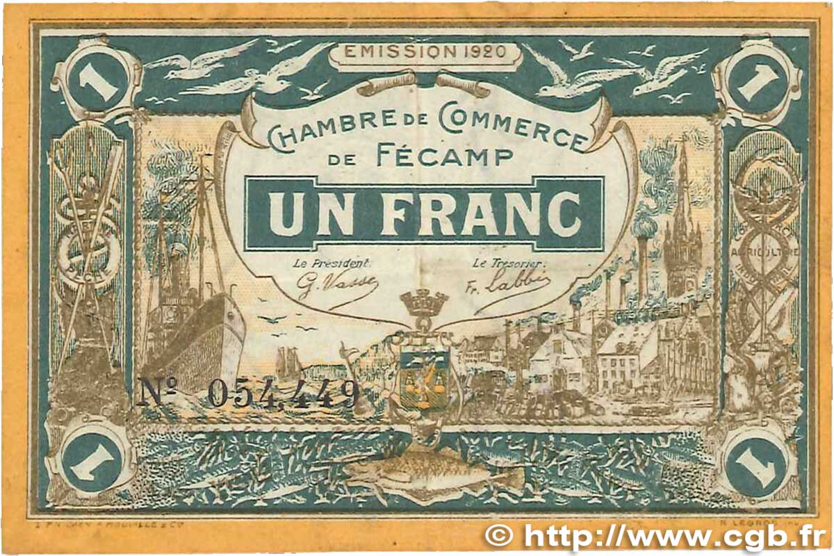 1 Franc FRANCE regionalismo y varios Fécamp 1920 JP.058.03 MBC