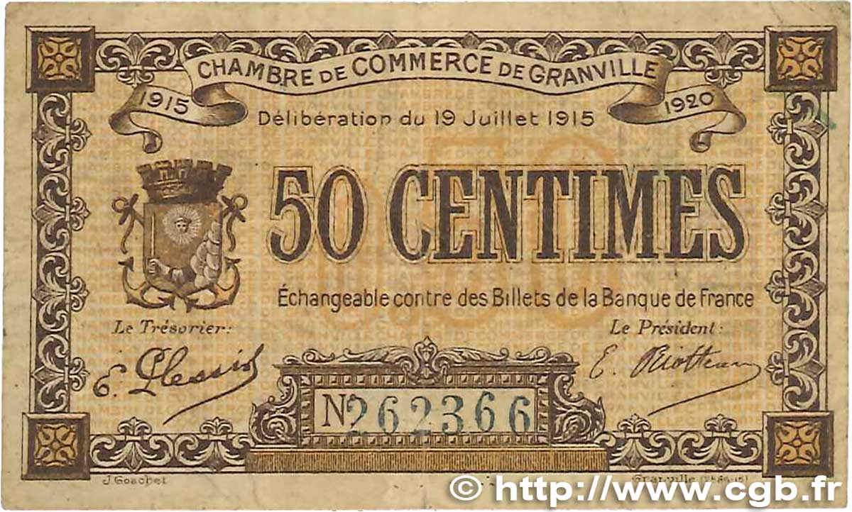 50 Centimes FRANCE regionalism and miscellaneous Granville 1915 JP.060.01 F