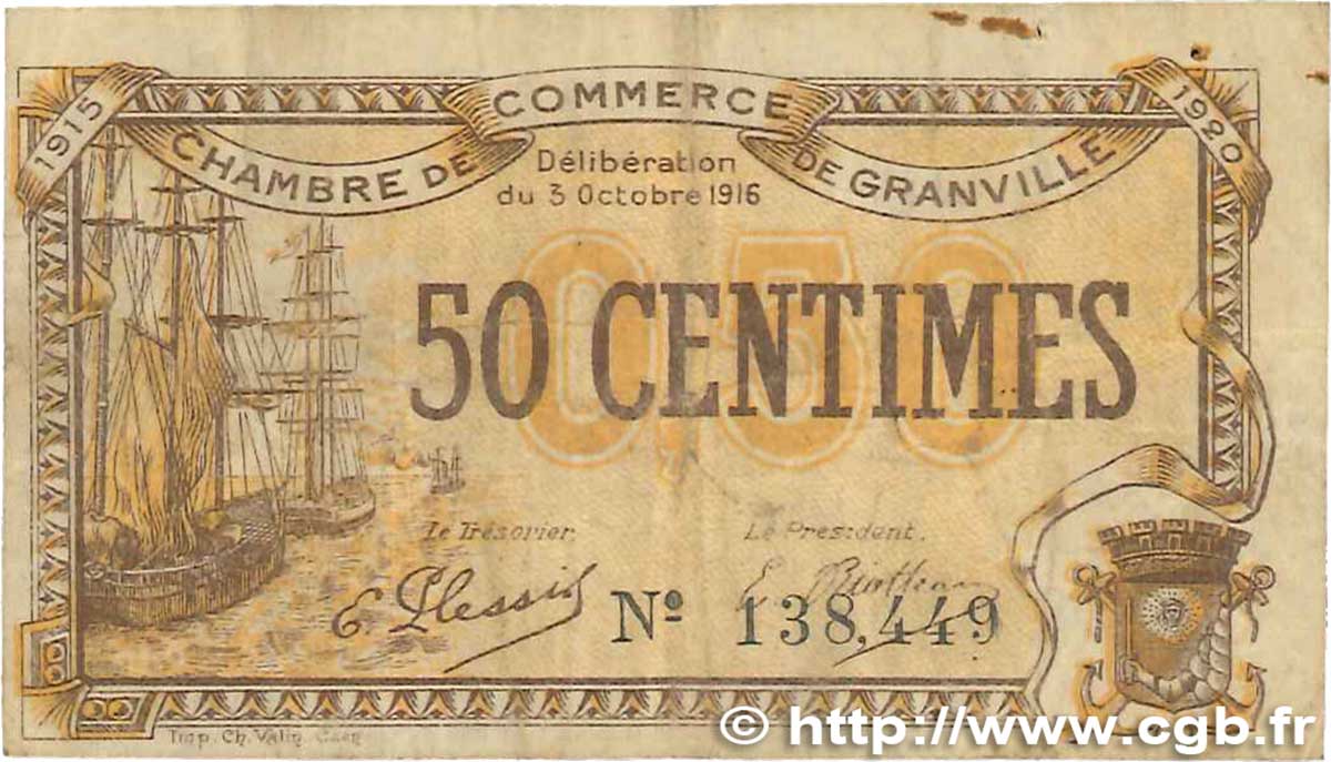 50 Centimes FRANCE regionalism and various Granville 1916 JP.060.07 F