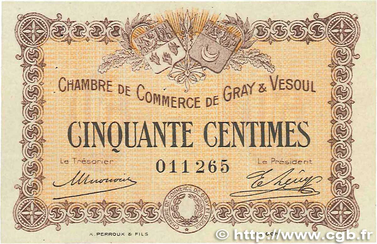 50 Centimes FRANCE regionalism and miscellaneous Gray et Vesoul 1915 JP.062.01 AU-