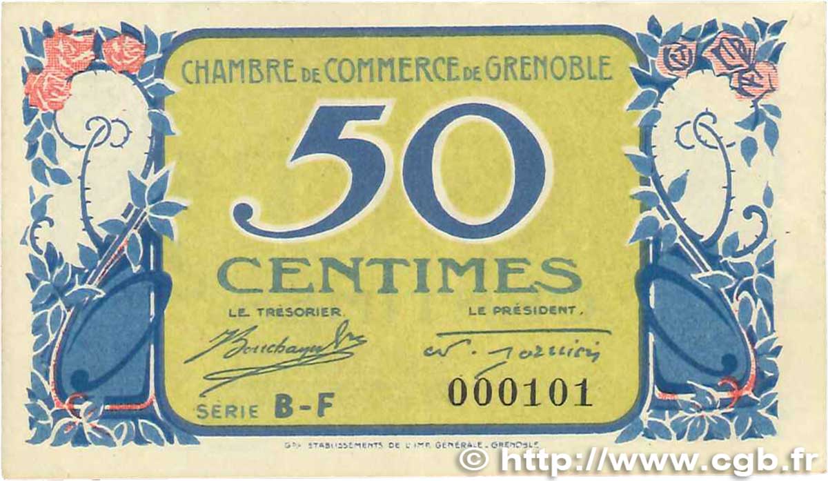 50 Centimes FRANCE regionalism and various Grenoble 1917 JP.063.16 XF+
