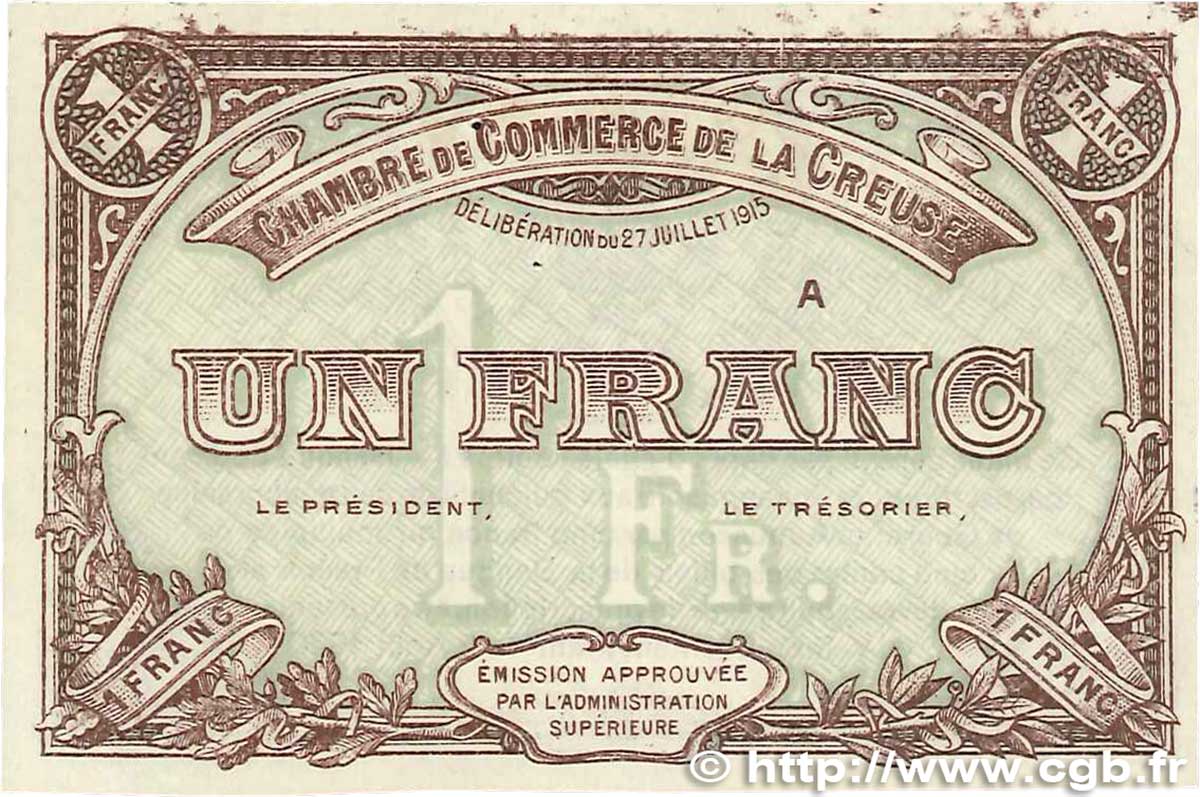 1 Franc Spécimen FRANCE regionalismo e varie Guéret 1915 JP.064.04 SPL+