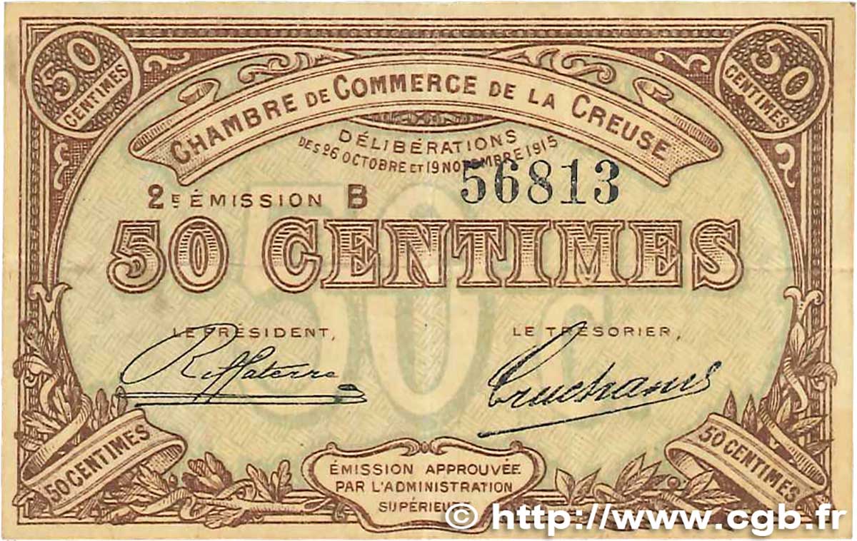 50 Centimes FRANCE Regionalismus und verschiedenen Guéret 1915 JP.064.07 VZ