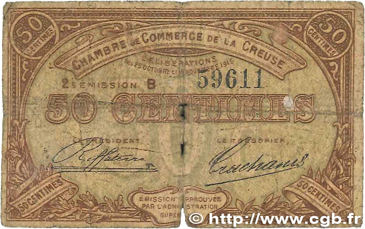 50 Centimes FRANCE regionalism and various Guéret 1915 JP.064.07 G