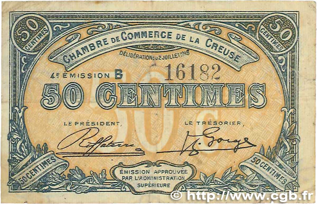 50 Centimes FRANCE Regionalismus und verschiedenen Guéret 1918 JP.064.16 SS