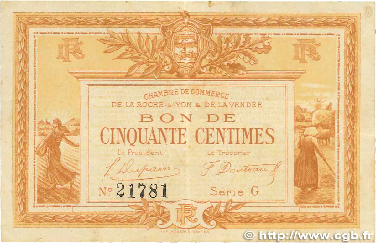 50 Centimes FRANCE regionalism and miscellaneous La Roche-Sur-Yon 1915 JP.065.14 XF