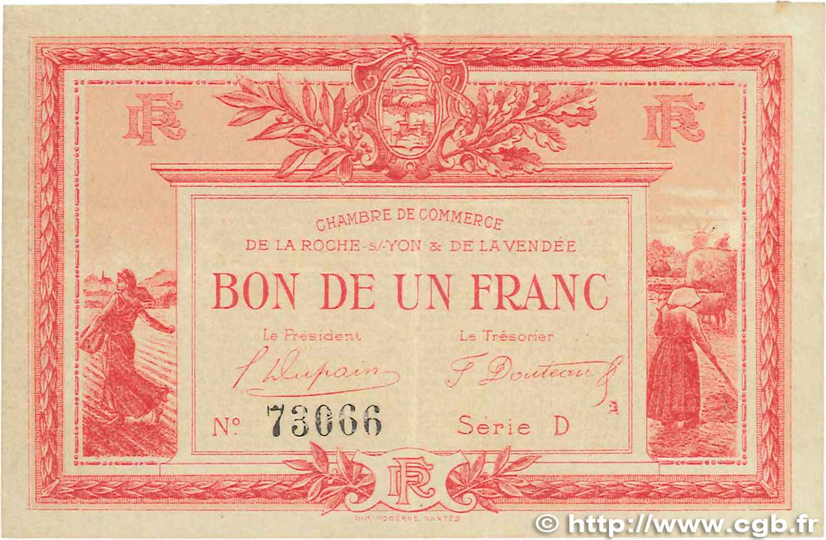 1 Franc FRANCE Regionalismus und verschiedenen La Roche-Sur-Yon 1915 JP.065.17 VZ