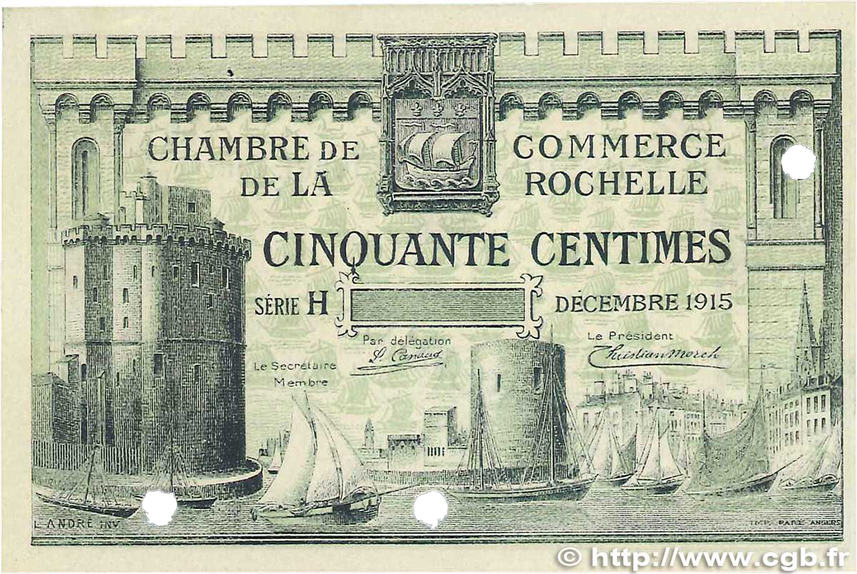 50 Centimes Spécimen FRANCE regionalism and miscellaneous La Rochelle 1915 JP.066.02 AU-