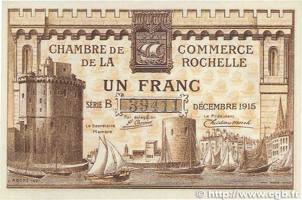 1 Franc FRANCE Regionalismus und verschiedenen La Rochelle 1915 JP.066.03 fST+