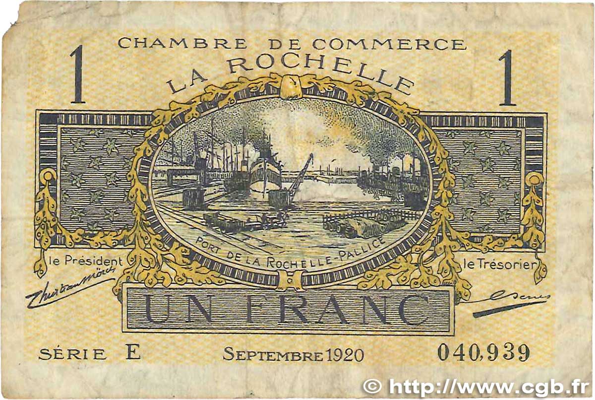 1 Franc FRANCE regionalism and various La Rochelle 1920 JP.066.09 F