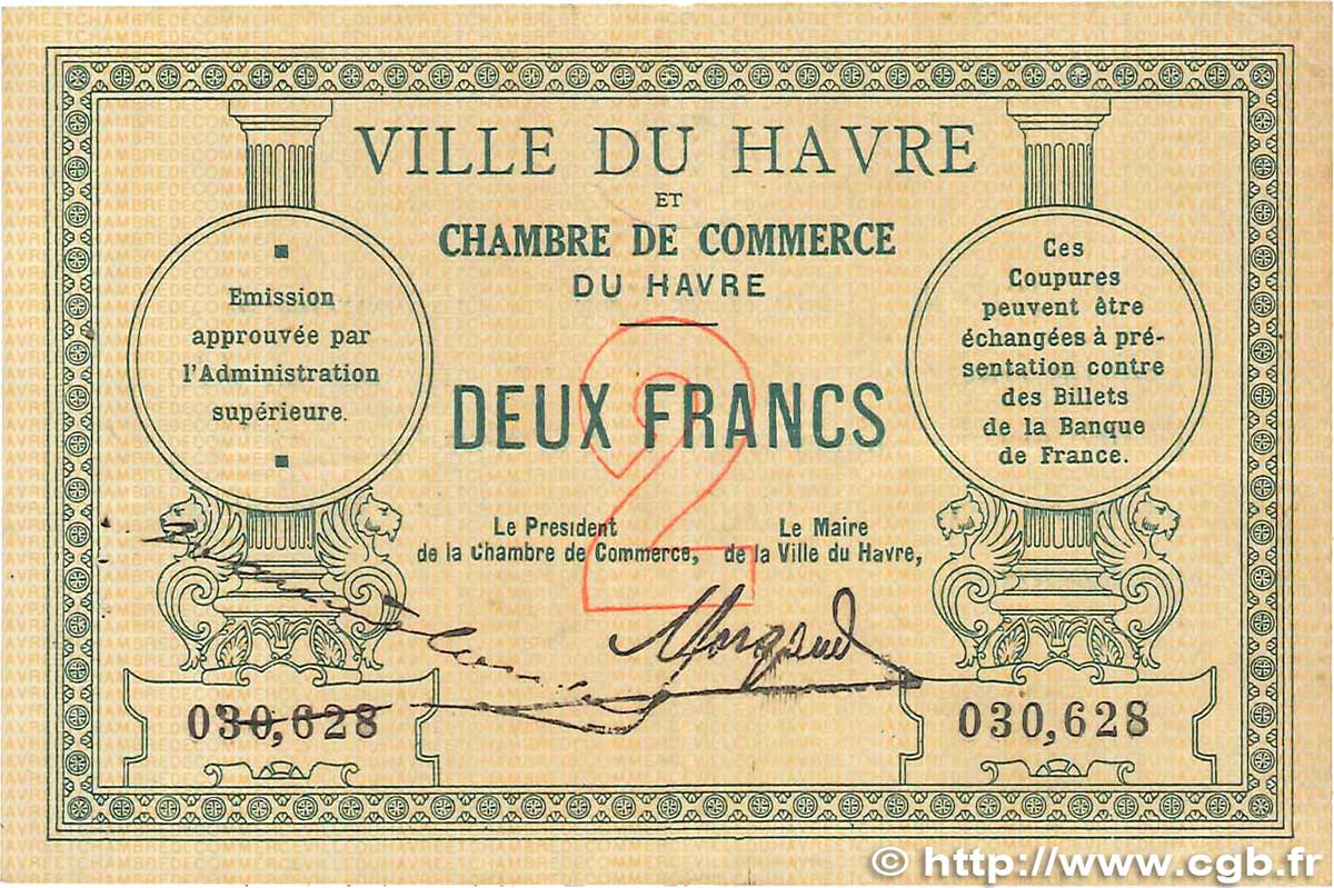 2 Francs FRANCE regionalismo e varie Le Havre 1914 JP.068.07 BB